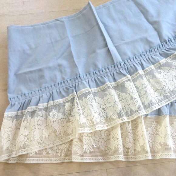 Vintage Blue Blouson Valance Lace Trim 15.5 x 60 inch Made in USA - Picture 4 of 11